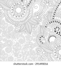 unique coloring book square page for adults - floral authentic carpet design, joy to older children and adult colorists, who like line art and creation, vector illustration