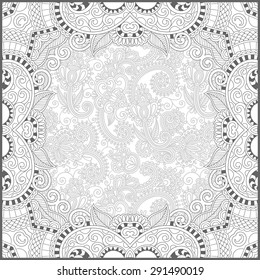 unique coloring book square page for adults - floral authentic carpet design, joy to older children and adult colorists, who like line art and creation, vector illustration