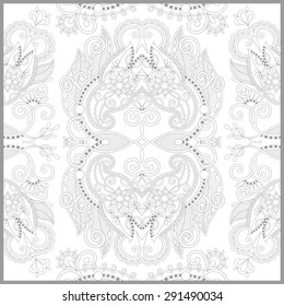 unique coloring book square page for adults - floral authentic carpet design, joy to older children and adult colorists, who like line art and creation, vector illustration