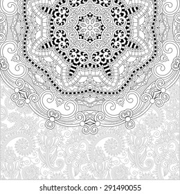 unique coloring book square page for adults - floral authentic carpet design, joy to older children and adult colorists, who like line art and creation, vector illustration