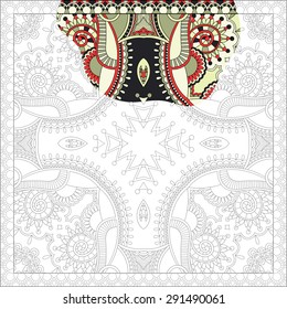 unique coloring book square page for adults - floral authentic carpet design, joy to older children and adult colorists, who like line art and creation, vector illustration