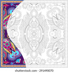 unique coloring book square page for adults - floral authentic carpet design, joy to older children and adult colorists, who like line art and creation, vector illustration