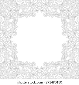 unique coloring book square page for adults - floral authentic carpet design, joy to older children and adult colorists, who like line art and creation, vector illustration