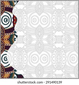 unique coloring book square page for adults - floral authentic carpet design, joy to older children and adult colorists, who like line art and creation, vector illustration
