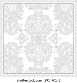 unique coloring book square page for adults - floral authentic carpet design, joy to older children and adult colorists, who like line art and creation, vector illustration