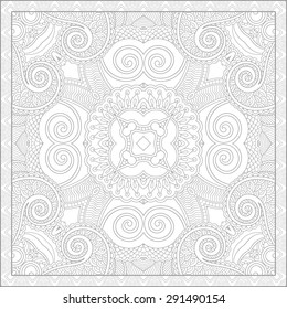 unique coloring book square page for adults - floral authentic carpet design, joy to older children and adult colorists, who like line art and creation, vector illustration