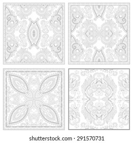 unique coloring book square page set for adults - floral authentic carpet design, joy to older children and adult colorists, who like line art and creation, vector illustration