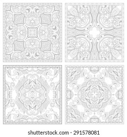 unique coloring book square page set for adults - floral authentic carpet design, joy to older children and adult colorists, who like line art and creation, vector illustration