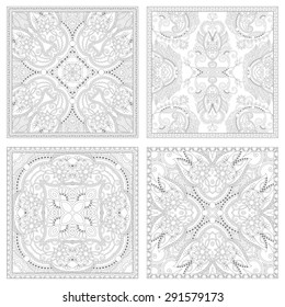 unique coloring book square page set for adults - floral authentic carpet design, joy to older children and adult colorists, who like line art and creation, vector illustration