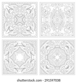 unique coloring book square page set for adults - floral authentic carpet design, joy to older children and adult colorists, who like line art and creation, vector illustration