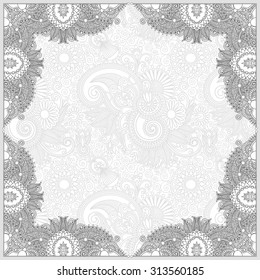 unique coloring book square page for adults - floral authentic carpet design, joy to older children and adult colorists, who like line art and creation, vector illustration
