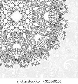 unique coloring book square page for adults - floral authentic carpet design, joy to older children and adult colorists, who like line art and creation, vector illustration