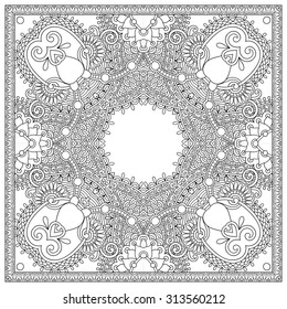 unique coloring book square page for adults - floral authentic carpet design, joy to older children and adult colorists, who like line art and creation, vector illustration