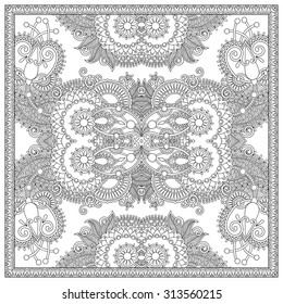 unique coloring book square page for adults - floral authentic carpet design, joy to older children and adult colorists, who like line art and creation, vector illustration