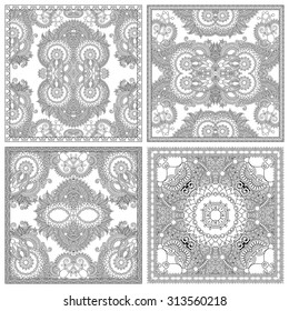 unique coloring book square page for adults - floral authentic carpet design, joy to older children and adult colorists, who like line art and creation, vector illustration