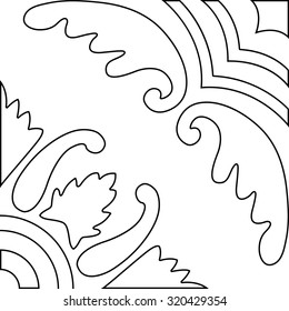 Unique coloring book square page for adults - pattern tile design, joy to older children and adult colorists, who like line art and creation. Black and white vector illustration