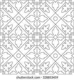 Unique coloring book square page for adults - seamless pattern tile design, joy to older children and adult colorists, who like line art and creation. Black and white vector illustration