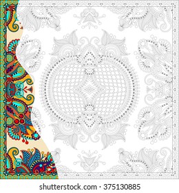 unique coloring book square page for adults - floral authentic carpet design, joy to older children and adult colorists, who like line art and creation, vector illustration