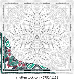 unique coloring book square page for adults - floral authentic carpet design, joy to older children and adult colorists, who like line art and creation, vector illustration