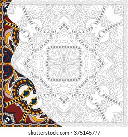 unique coloring book square page for adults - floral authentic carpet design, joy to older children and adult colorists, who like line art and creation, vector illustration