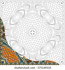 unique coloring book square page for adults - floral authentic carpet design, joy to older children and adult colorists, who like line art and creation, vector illustration