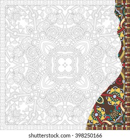unique coloring book square page for adults - floral authentic carpet design, joy to older children and adult colorists, who like line art and creation, vector illustration