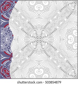 unique coloring book square page for adults - floral authentic carpet design, joy to older children and adult colorists, who like line art and creation, vector illustration
