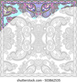 unique coloring book square page for adults - floral authentic carpet design, joy to older children and adult colorists, who like line art and creation, vector illustration