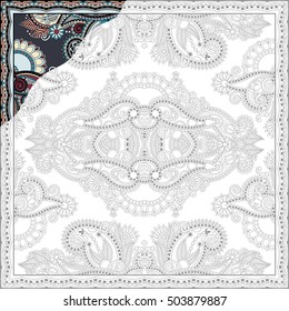 unique coloring book square page for adults - floral authentic carpet design, joy to older children and adult colorists, who like line art and creation, vector illustration