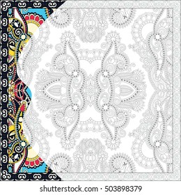 unique coloring book square page for adults - floral authentic carpet design, joy to older children and adult colorists, who like line art and creation, vector illustration
