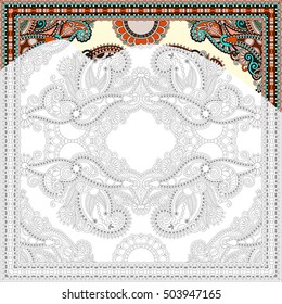 unique coloring book square page for adults - floral authentic carpet design, joy to older children and adult colorists, who like line art and creation, vector illustration