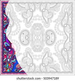 unique coloring book square page for adults - floral authentic carpet design, joy to older children and adult colorists, who like line art and creation, vector illustration