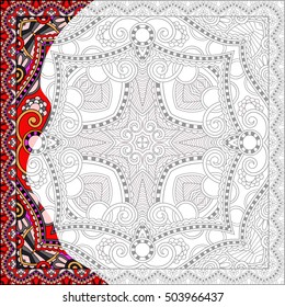 unique coloring book square page for adults - floral authentic carpet design, joy to older children and adult colorists, who like line art and creation, vector illustration