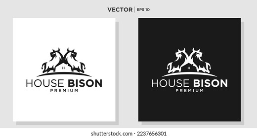 unique combination bull horn and house logo template. bull horn vector logo design.