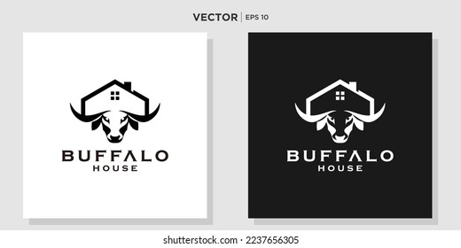 unique combination bull horn and house logo template. bull horn vector logo design.