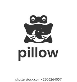 Unique combination logo of a frog hugging a pillow. It is suitable for use for pillow brand logos.