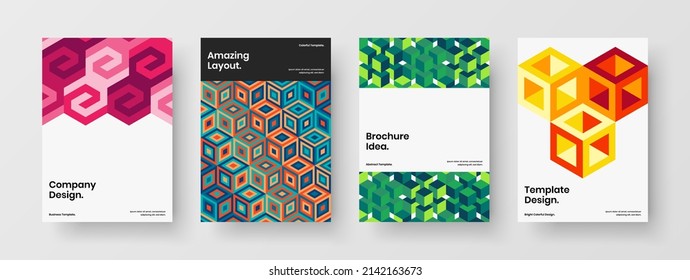 Folleto exclusivo de la empresa conjunto de concepto de diseño de vectores A4. Composición de plantilla de afiches de mosaico brillante.