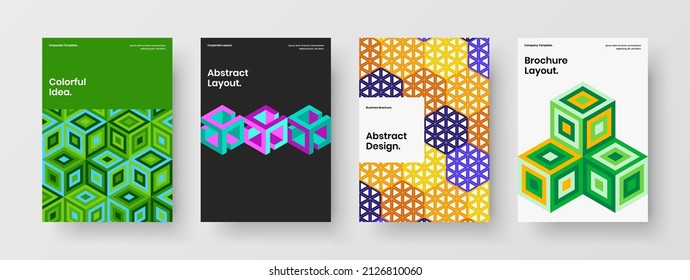 Composición de concepto de diseño de vectores de folletos exclusivos de la empresa. Conjunto de ilustraciones de volante de mosaico hexagonal minimalista.