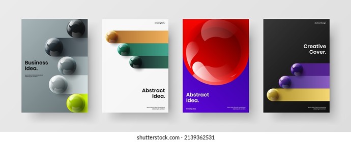 Unique company cover A4 vector design template bundle. Fresh realistic spheres brochure illustration composition.