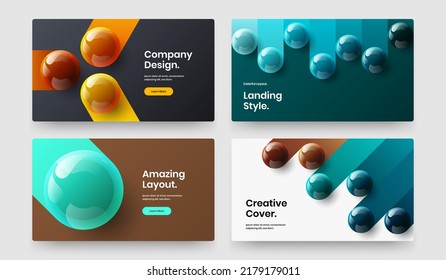 Unique company cover design vector template collection. Amazing 3D balls leaflet concept set.