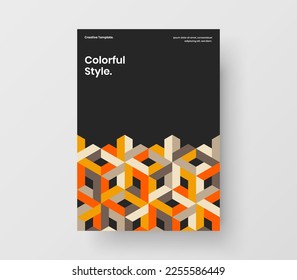 Unique company cover design vector layout. Isolated geometric hexagons postcard template.