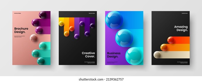 Unique company identity A4 vector design layout composition. Clean realistic balls front page illustration collection.