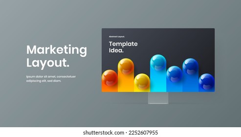 Unique computer display mockup landing page concept. Original presentation vector design layout.