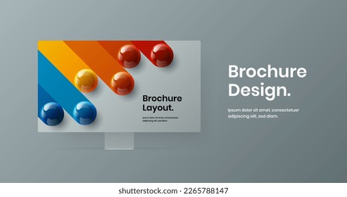 Unique computer display mockup landing page template. Simple web project vector design illustration.