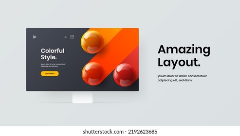 Unique computer display mockup site template. Minimalistic presentation vector design illustration.