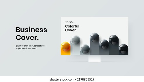 Unique computer monitor mockup banner template. Abstract landing page design vector concept.