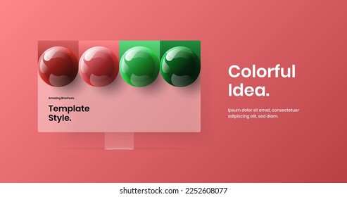 Unique computer monitor mockup landing page layout. Bright website screen design vector concept.