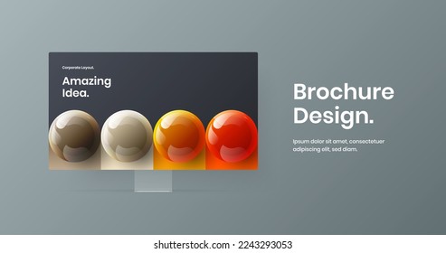 Unique computer monitor mockup site layout. Creative banner vector design illustration.