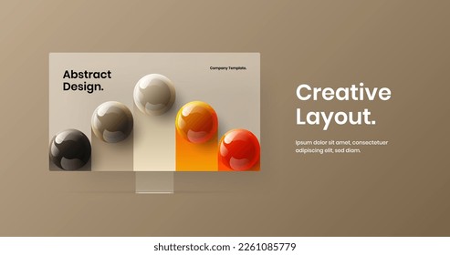 Unique computer monitor mockup website template. Isolated presentation design vector concept.