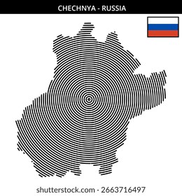 Unique concentric map outline of Chechnya in Russia